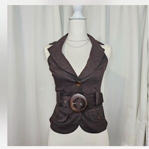 EUC BEBE Chocolate Belted Halter Style Top/Vest Size 4
